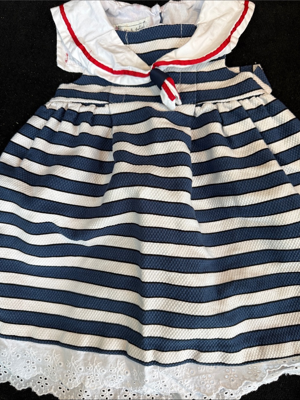 Pippa & Julie Navy and White Striped Sailor Dress with Red Trim